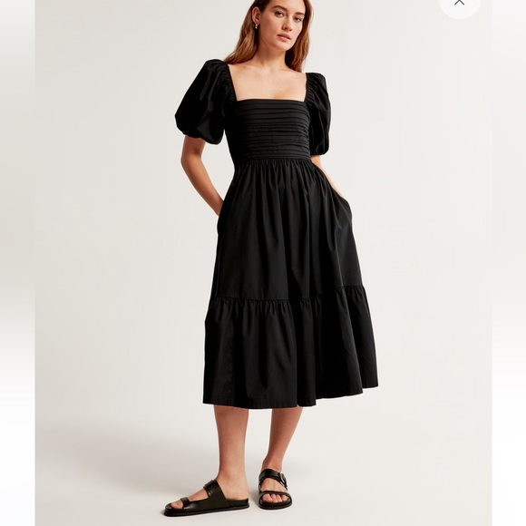Elegant Black Puff Sleeve Dress - Picture 1 of 7